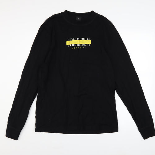 River Island Men's Black Long Sleeve Stockholm Graphic Cotton Top Size M