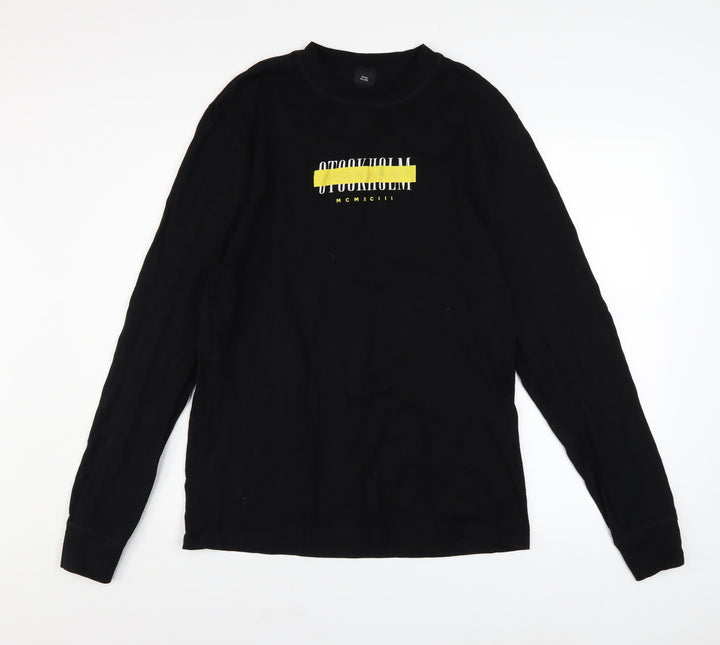 River Island Men's Black Long Sleeve Stockholm Graphic Cotton Top Size M