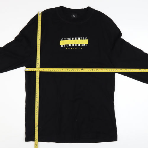 River Island Men's Black Long Sleeve Stockholm Graphic Cotton Top Size M