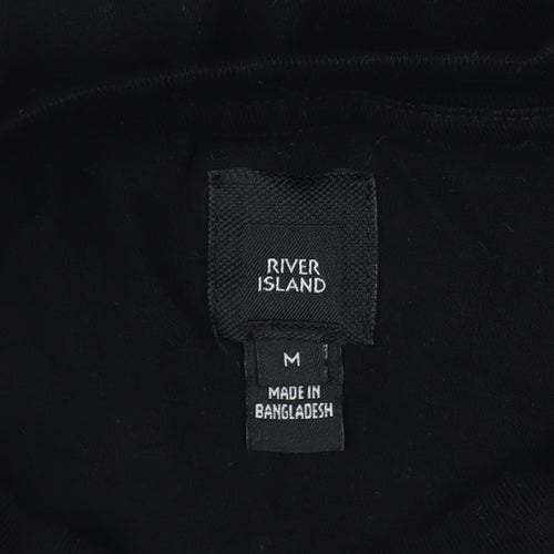 River Island Men's Black Long Sleeve Stockholm Graphic Cotton Top Size M