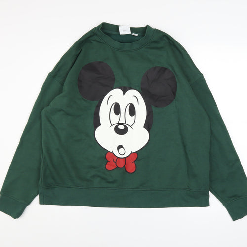 Disney Women Green Mickey Mouse Pullover Sweatshirt Size L 14/16