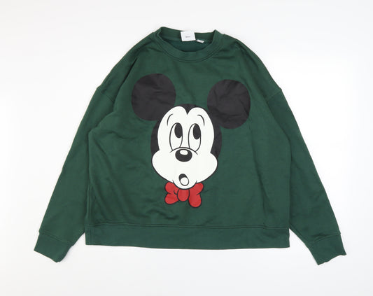 Disney Women Green Mickey Mouse Pullover Sweatshirt Size L 14/16