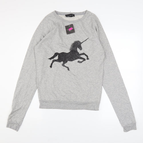 Topshop Tall Women's Grey Unicorn Print Cotton Blend Sweatshirt UK 10