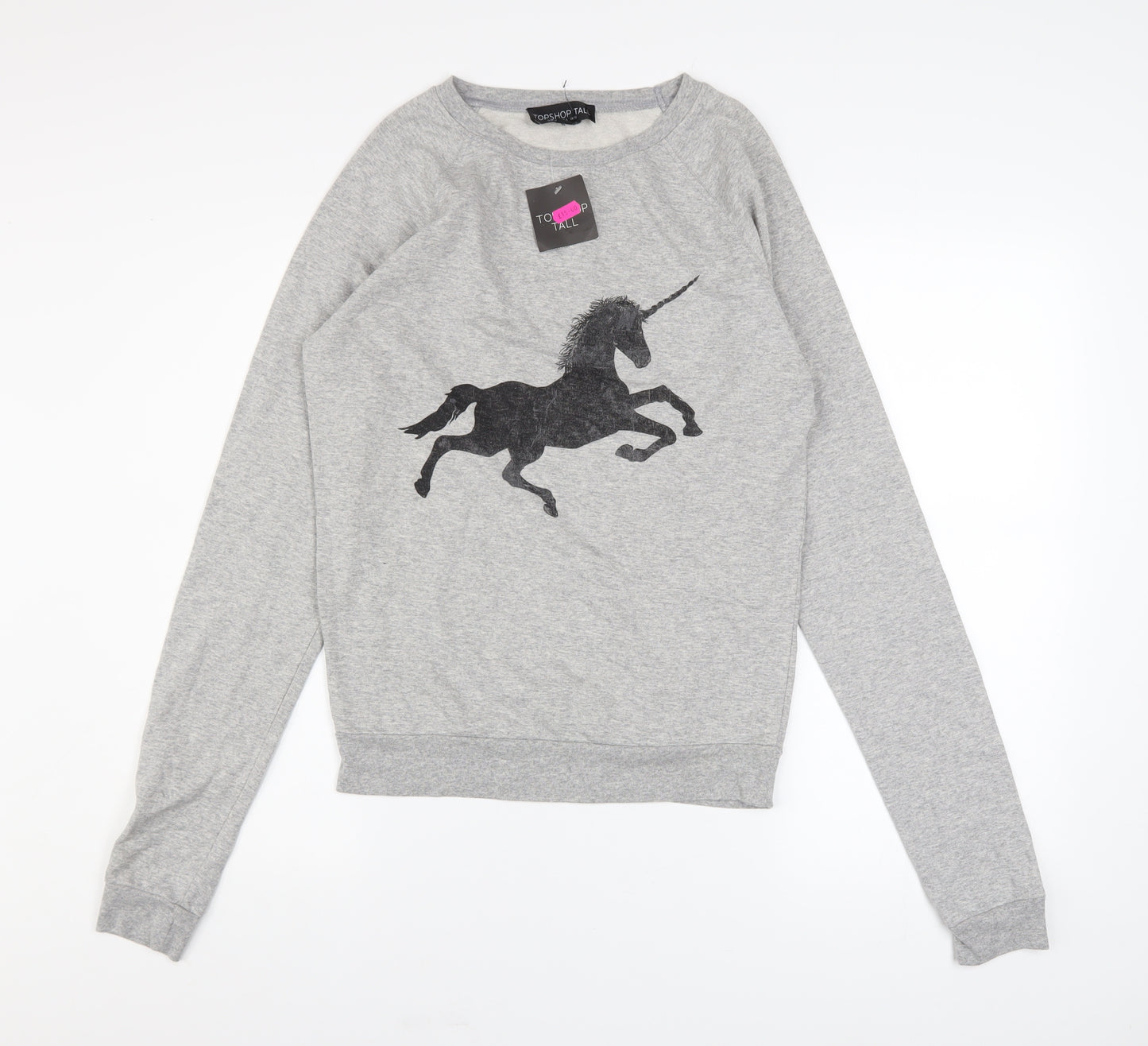 Topshop Tall Women's Grey Unicorn Print Cotton Blend Sweatshirt UK 10
