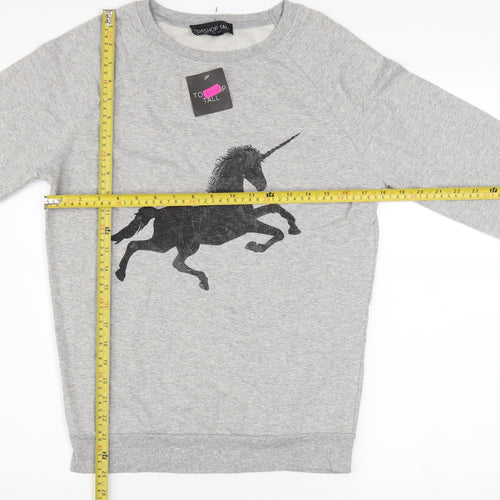 Topshop Tall Women's Grey Unicorn Print Cotton Blend Sweatshirt UK 10