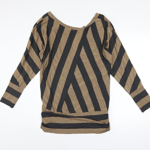 Oasis Women Brown Striped Metallic Tunic Blouse Size 12