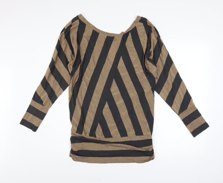 Oasis Women Brown Striped Metallic Tunic Blouse Size 12