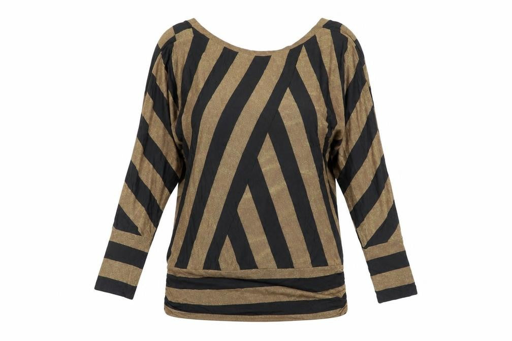 Front view of Oasis Women Brown Striped Metallic Tunic Blouse, size 12