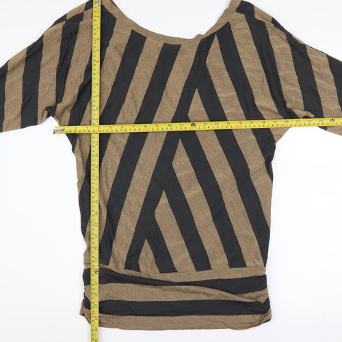Oasis Women Brown Striped Metallic Tunic Blouse Size 12