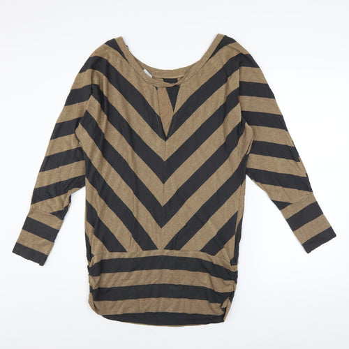 Oasis Women Brown Striped Metallic Tunic Blouse Size 12
