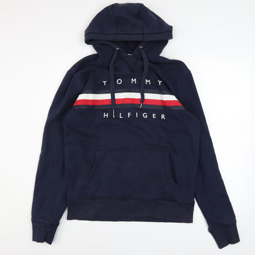 Tommy Hilfiger Men's Blue Pullover Hoodie L Logo Fleece