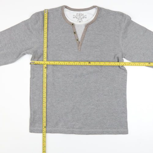 Easy Men's Grey Henley Knit Jumper Size M Cotton Blend