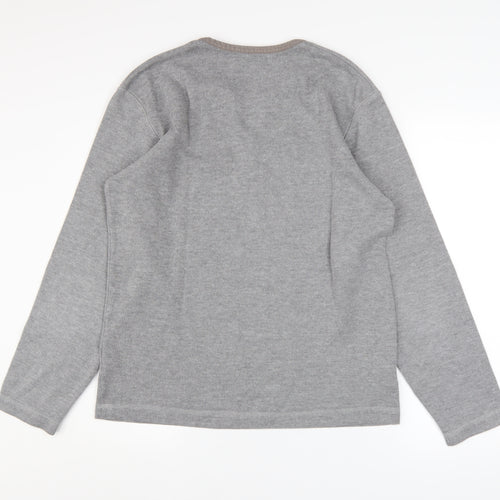 Easy Men's Grey Henley Knit Jumper Size M Cotton Blend