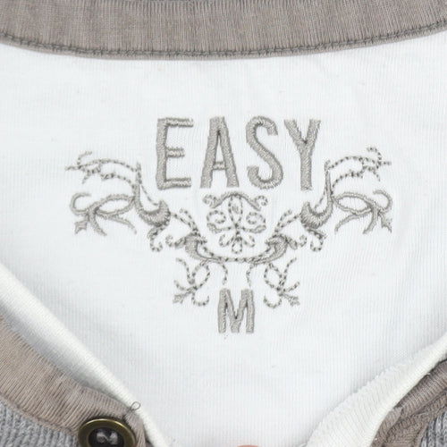 Easy Men's Grey Henley Knit Jumper Size M Cotton Blend