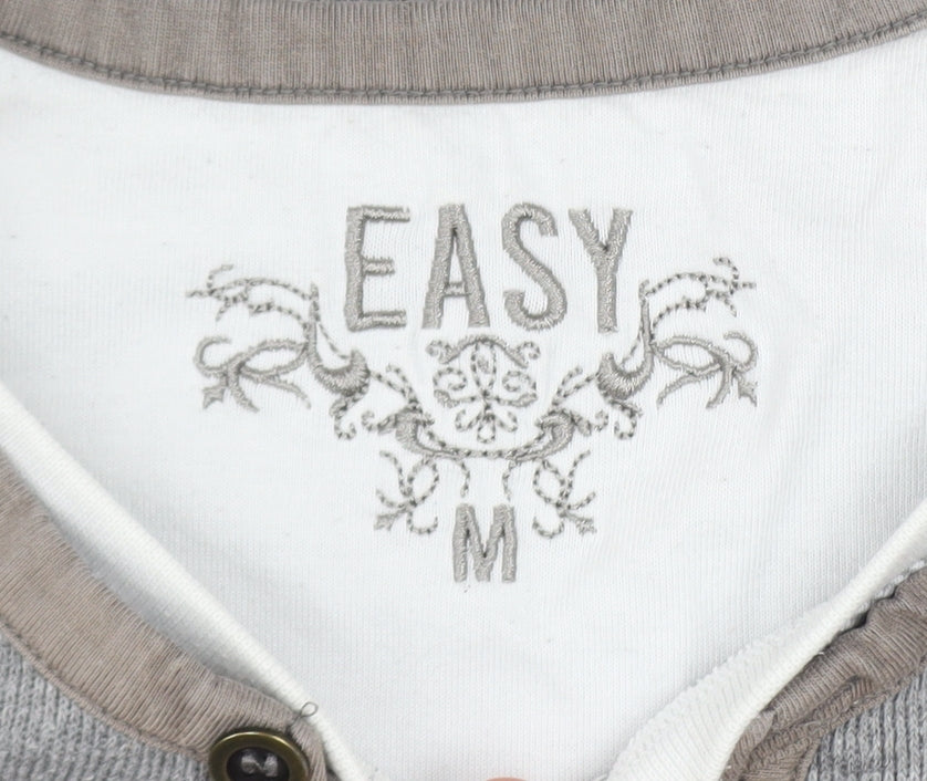 Easy Men's Grey Henley Knit Jumper Size M Cotton Blend