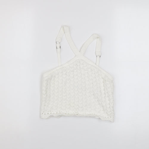 Hollister Women White Cropped Knit Tank Top S Boho Summer