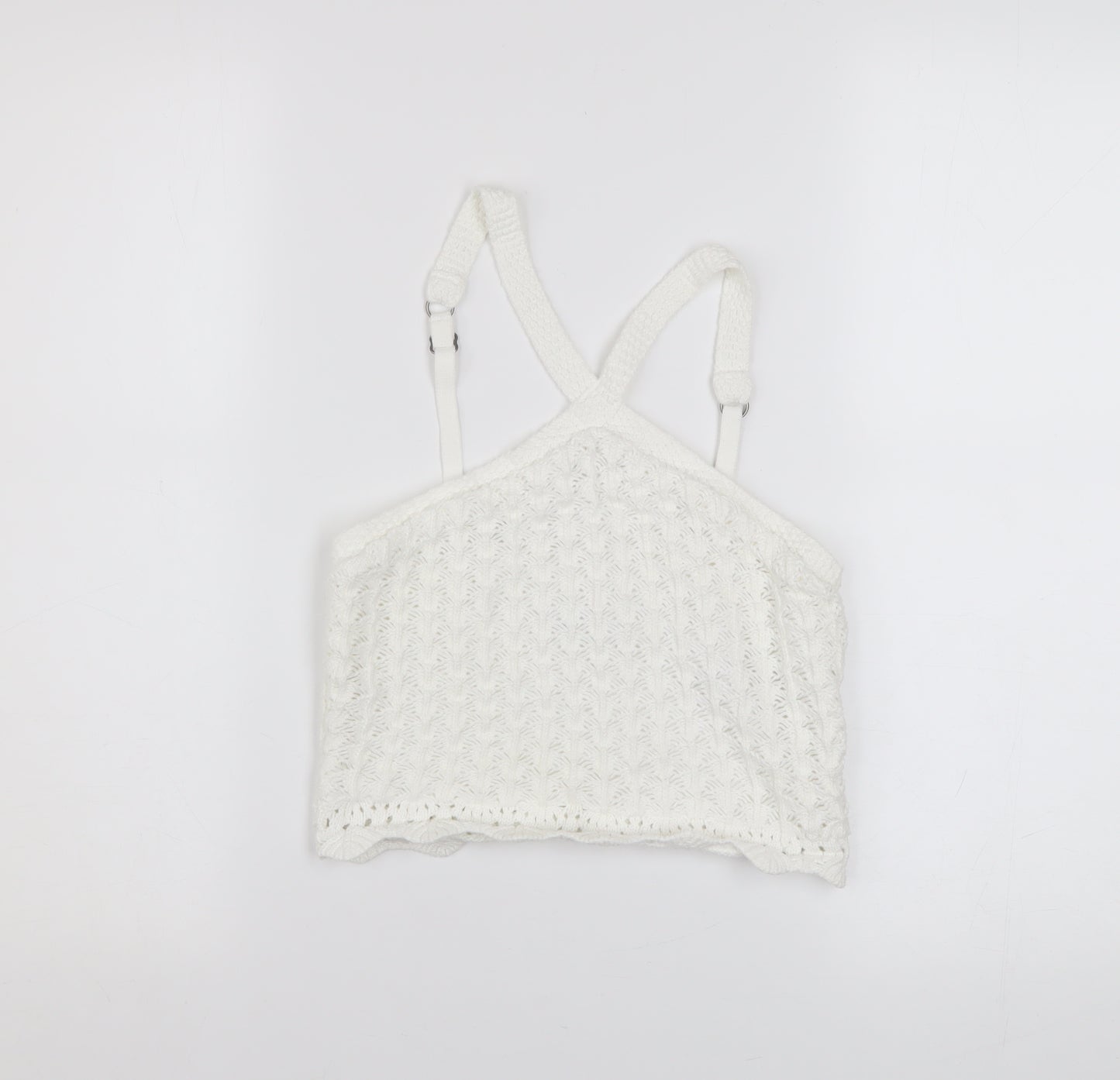 Hollister Women White Cropped Knit Tank Top S Boho Summer