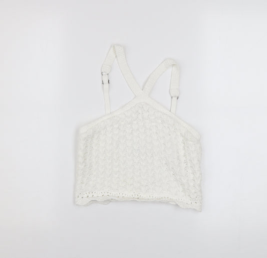 Hollister Women White Cropped Knit Tank Top S Boho Summer