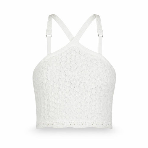 Hollister Women White Cropped Knit Tank Top S Boho Summer
