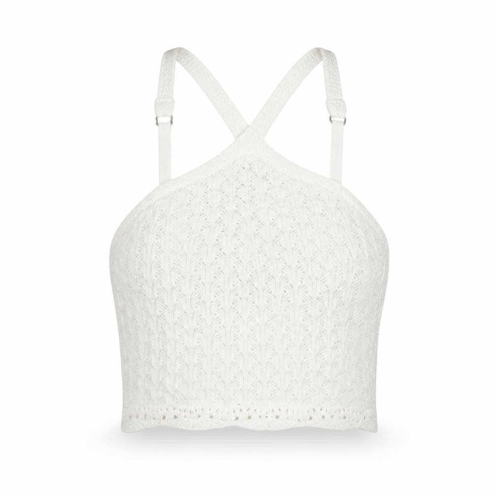 Hollister Women White Cropped Knit Tank Top S Boho Summer