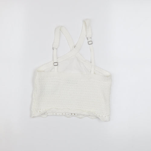 Hollister Women White Cropped Knit Tank Top S Boho Summer