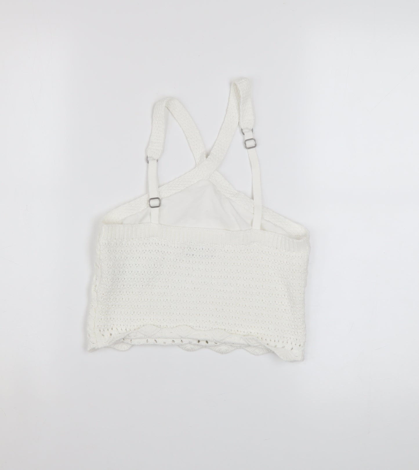 Hollister Women White Cropped Knit Tank Top S Boho Summer