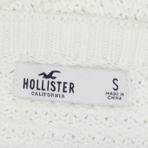 Hollister Women White Cropped Knit Tank Top S Boho Summer