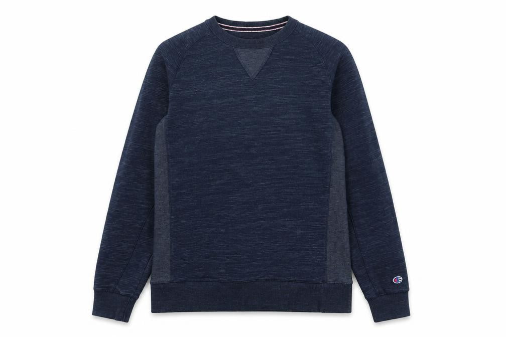 Front view of Champion Men's Blue Pullover Sweatshirt Large Crew Neck Sportswear