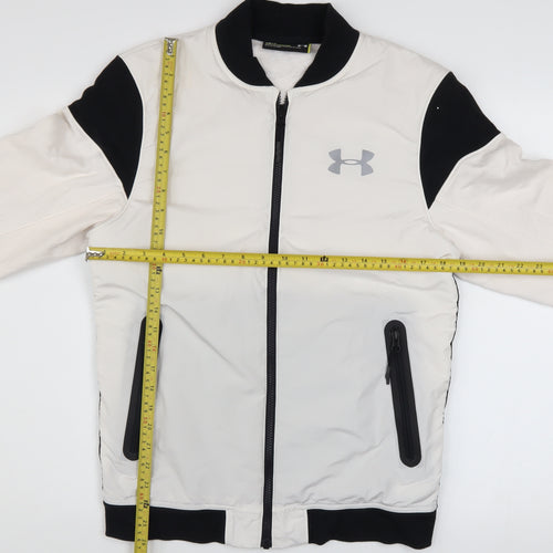 Under Armour Mens White Black Bomber Jacket Small Fitted Lightweight Zip Pockets