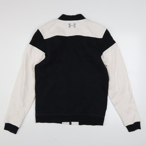 Under Armour Mens White Black Bomber Jacket Small Fitted Lightweight Zip Pockets