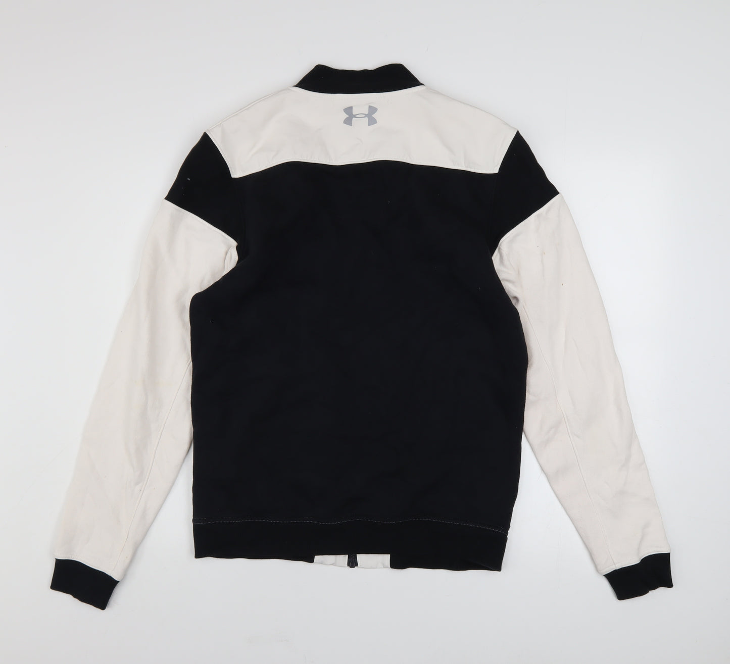 Under Armour Mens White Black Bomber Jacket Small Fitted Lightweight Zip Pockets