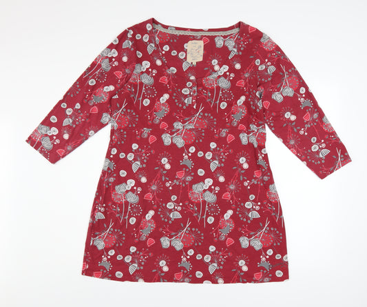 Mantaray Womens Red Floral Cotton Tunic Top Size 18 3/4 Sleeve