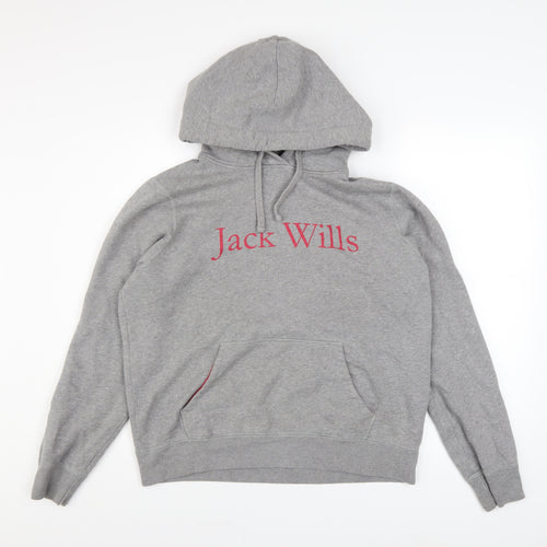 Jack Wills Womens Grey Size 14 Pullover Hoodie with Logo Print