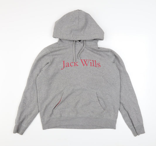 Jack Wills Womens Grey Size 14 Pullover Hoodie with Logo Print