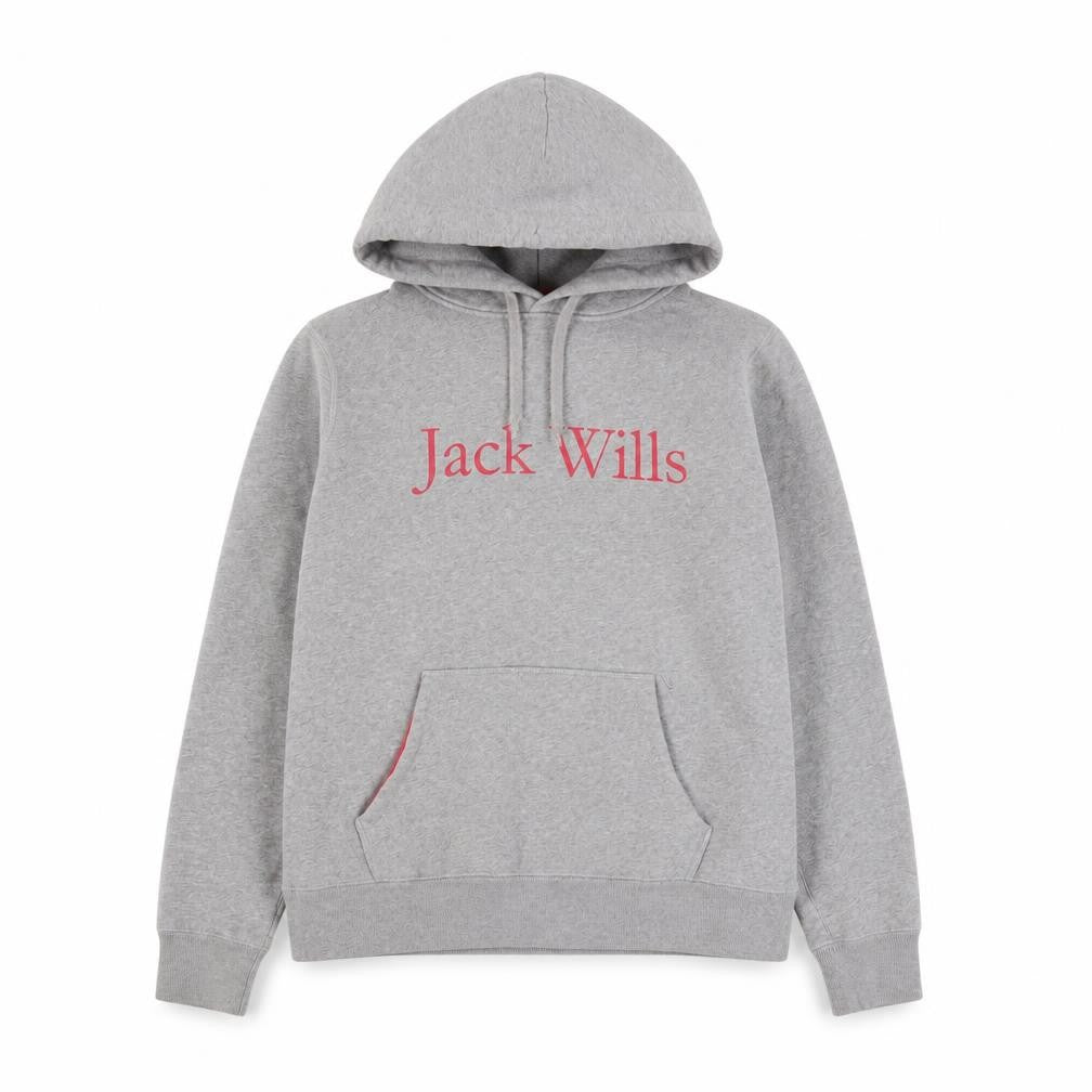 Front view of Jack Wills women’s grey, size UK 14, pullover hoodie with logo print