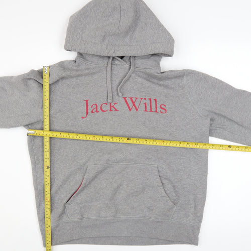 Jack Wills Womens Grey Size 14 Pullover Hoodie with Logo Print