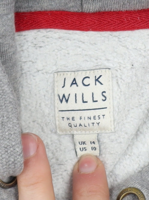 Jack Wills Womens Grey Size 14 Pullover Hoodie with Logo Print