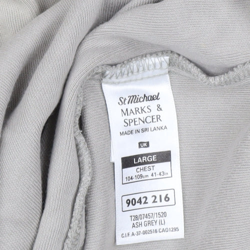 Marks and Spencer Men's Ash Grey Long Sleeve Henley Sweatshirt Large Cotton