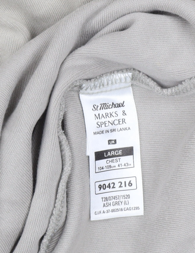 Marks and Spencer Men's Ash Grey Long Sleeve Henley Sweatshirt Large Cotton