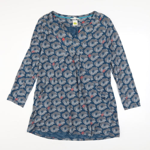 White Stuff Women's Blue Floral Cotton Tunic Top Size 16