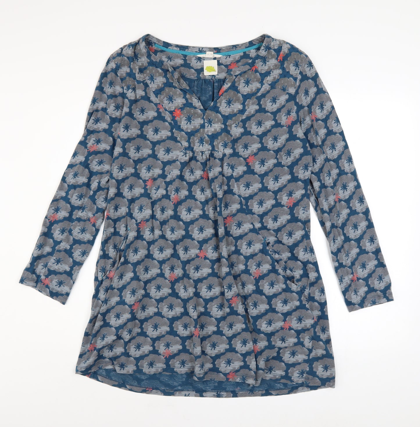 White Stuff Women's Blue Floral Cotton Tunic Top Size 16