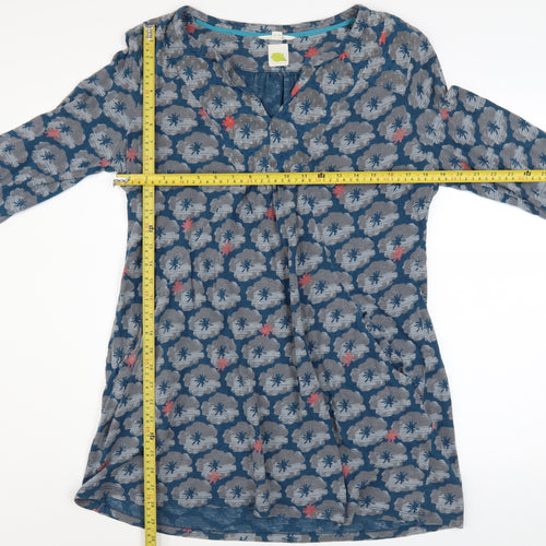 White Stuff Women's Blue Floral Cotton Tunic Top Size 16