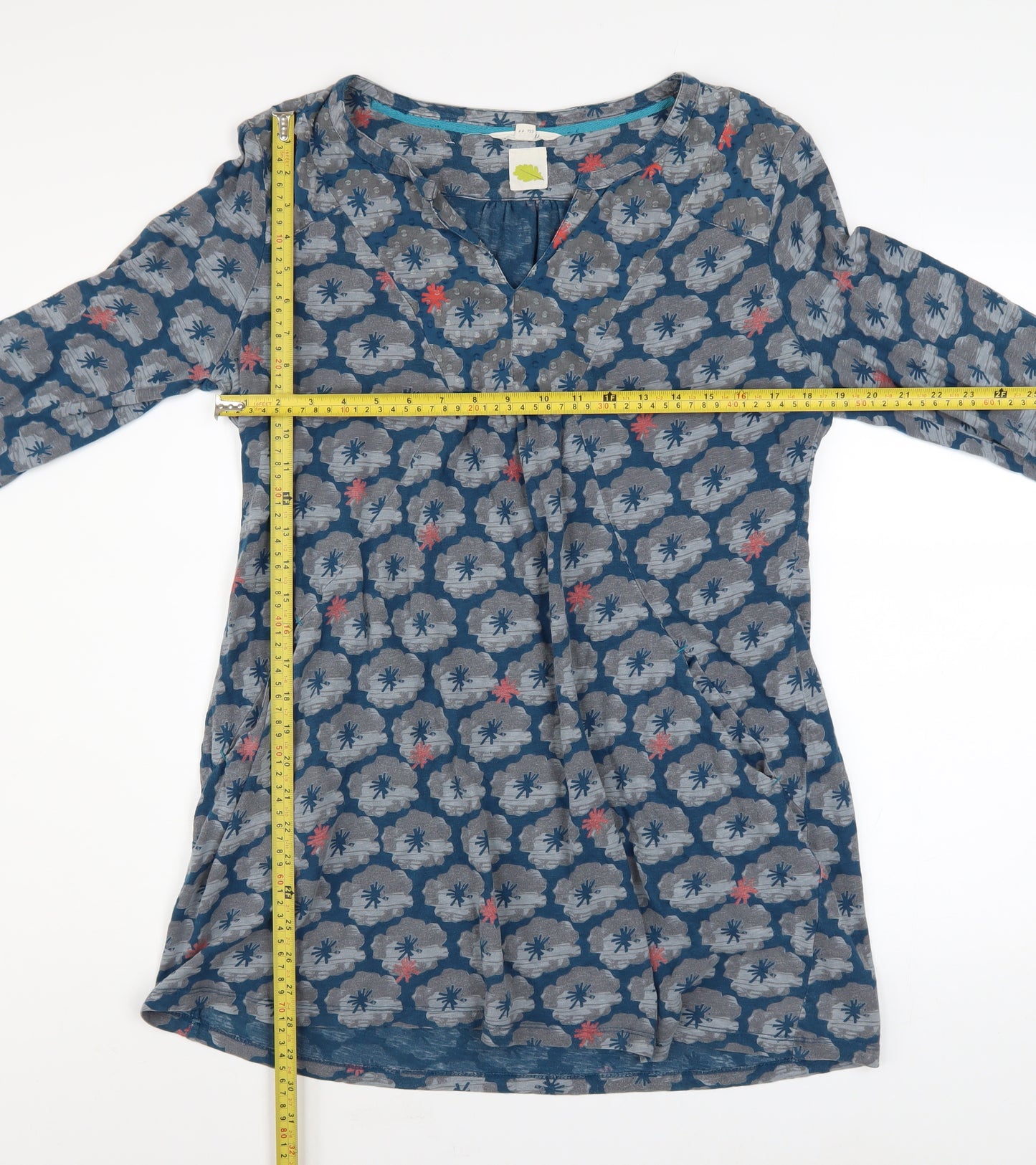 White Stuff Women's Blue Floral Cotton Tunic Top Size 16