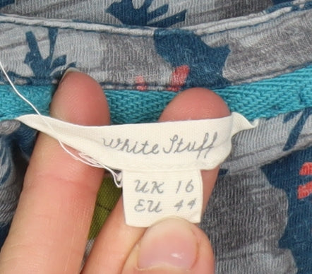 White Stuff Women's Blue Floral Cotton Tunic Top Size 16