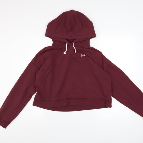 Jack Wills Womens Burgundy Pullover Hoodie UK 16 Cotton Blend