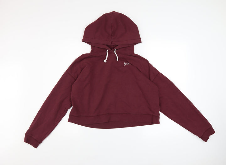 Jack Wills Womens Burgundy Pullover Hoodie UK 16 Cotton Blend