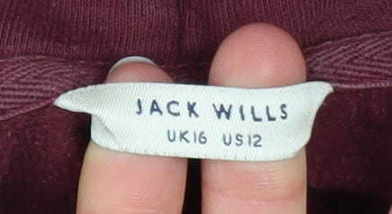 Jack Wills Womens Burgundy Pullover Hoodie UK 16 Cotton Blend