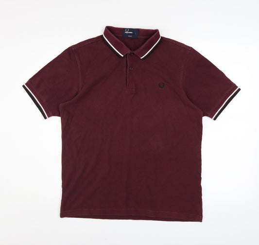 Fred Perry Men's Red Slim Fit Polo Shirt L Classic Cotton