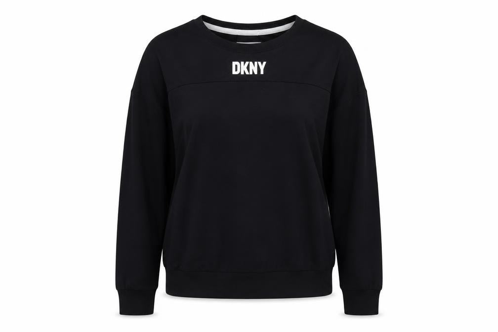 Front view of DKNY Women's Black Logo Pullover Sweatshirt, size S