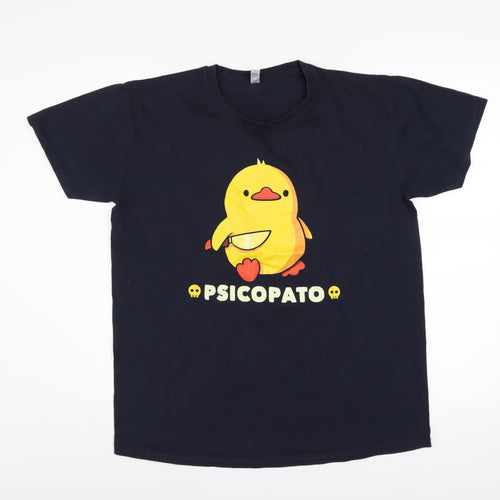 Pampling Unisex Black Funny Duck Graphic Cotton T-Shirt Size L